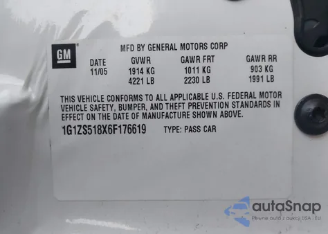 2006 Chevrolet Malibu Ls from USA, damaged, VIN 1G1ZS518X6F176619